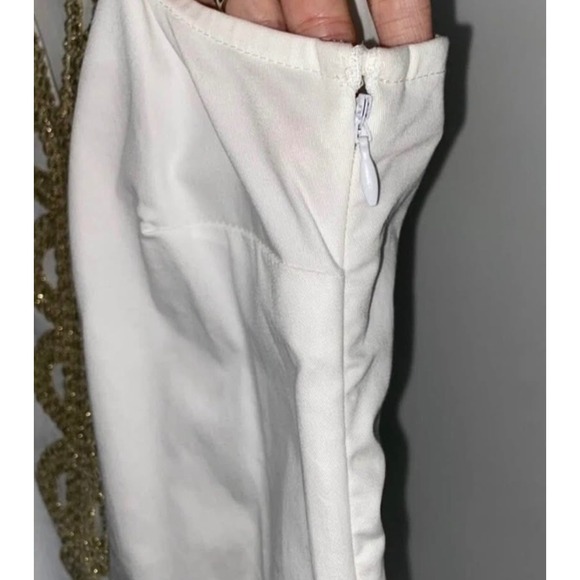 Mud Pie White Sleeveless Gold Trimmed Shift Dress Size Large - Picture 5 of 7